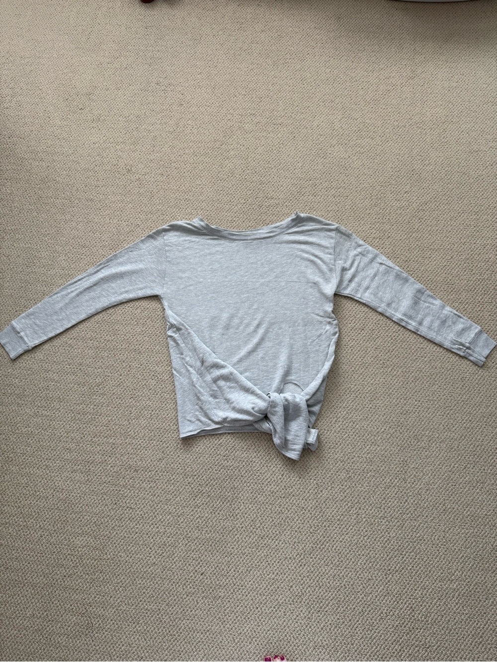 Hinge Light Gray Long Sleeve Sweatshirt Tie-Front Top. Purchased at Nordstrom.